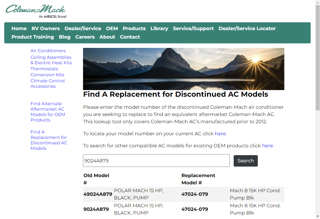 The manufacturer's tool for suggesting replacement model numbers.